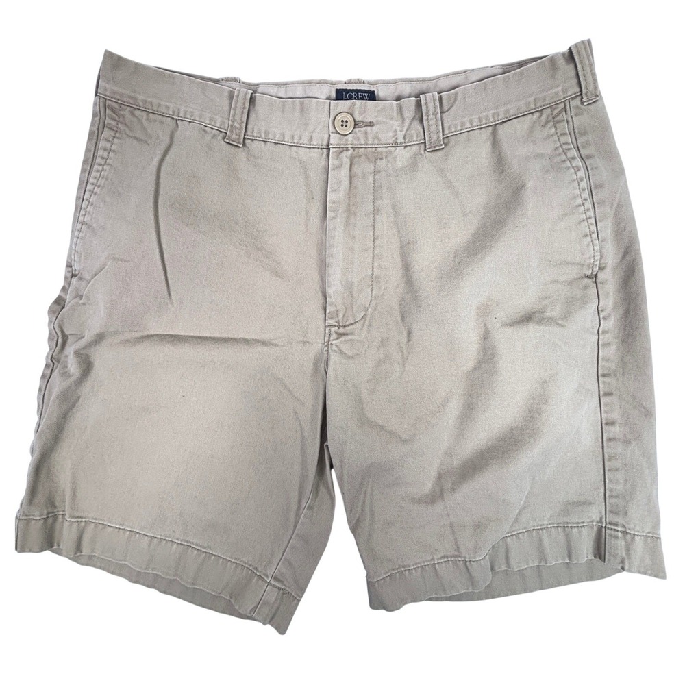 J.Crew Gramercy Mens Khaki Chino Shorts Tan Size 36W Flat Front Cotton Twill